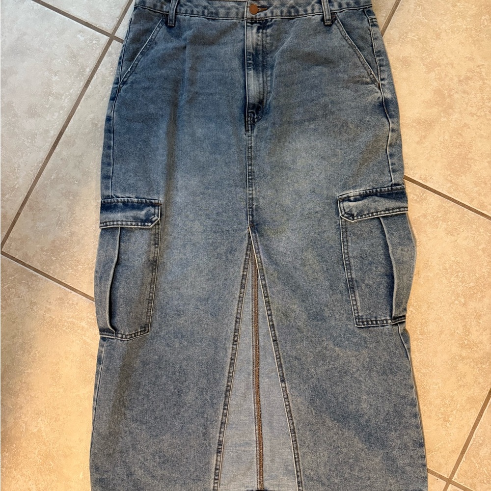love, Fire Blue Denim Maxi Skirt